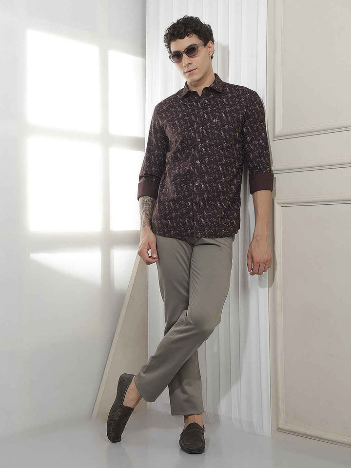 wine Floral Print Shirt