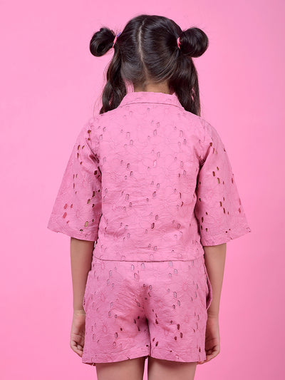 Pink Embellished Resort Collar 100% Cotton Top