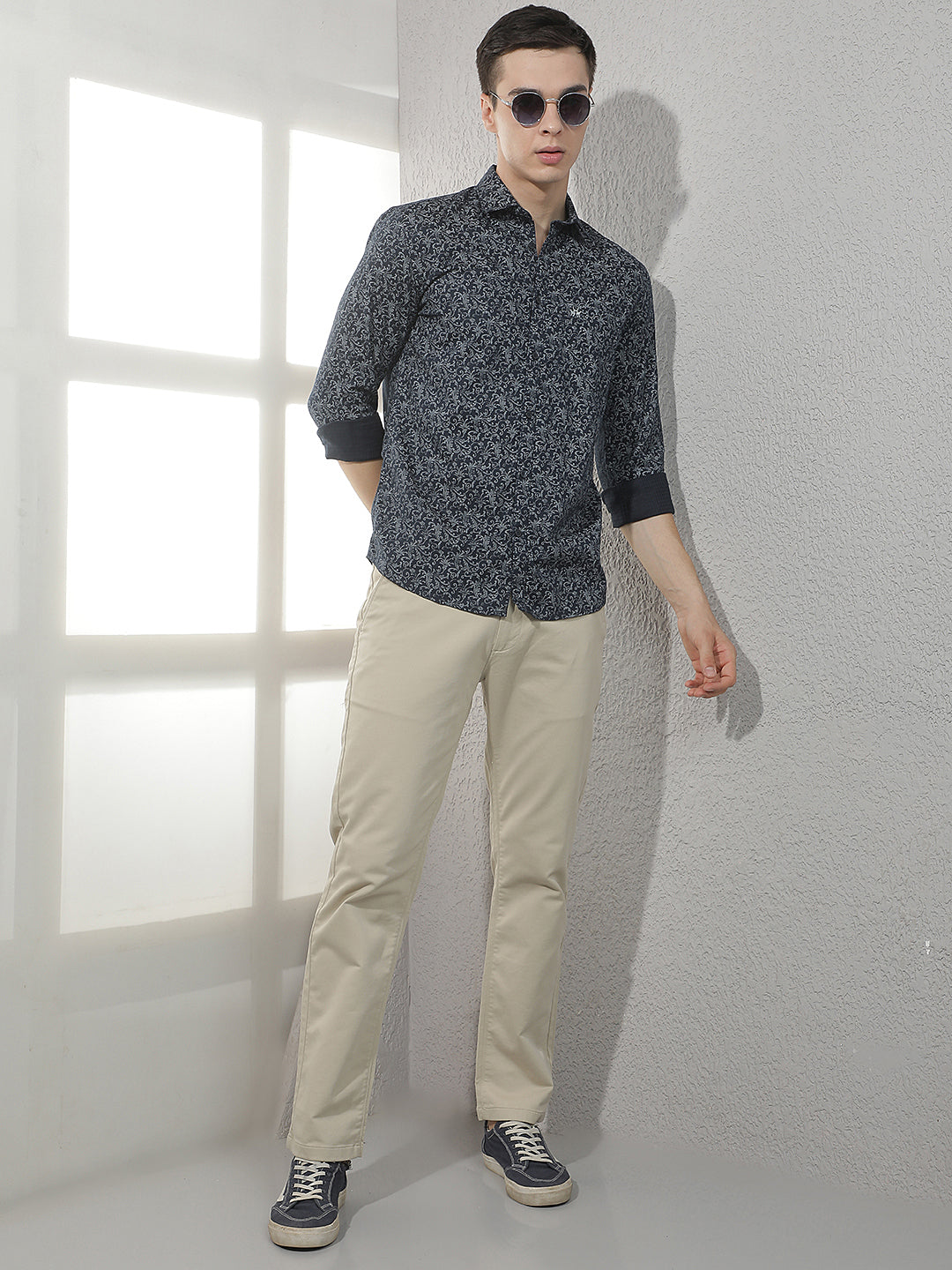 Navy Blue Paisley Print Shirt
