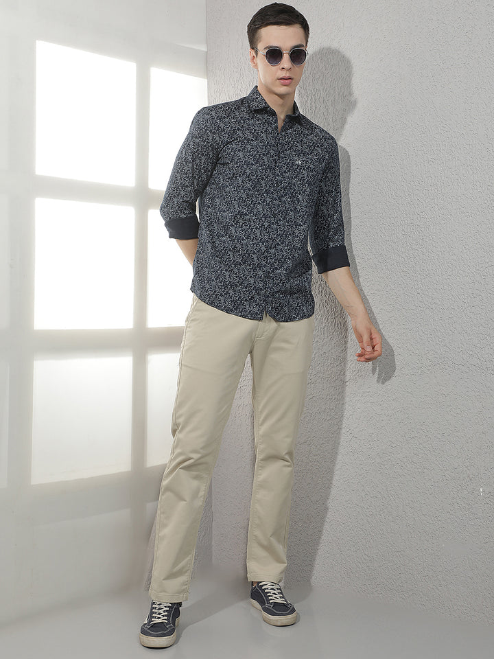 Navy Blue Paisley Print Shirt