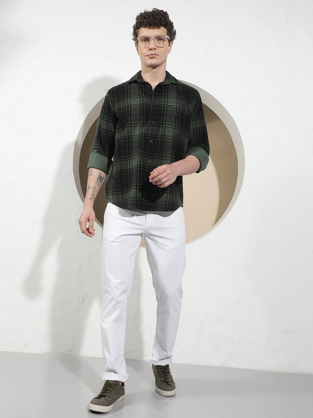 Green 100% Cotton Corduroy Checked Shirt
