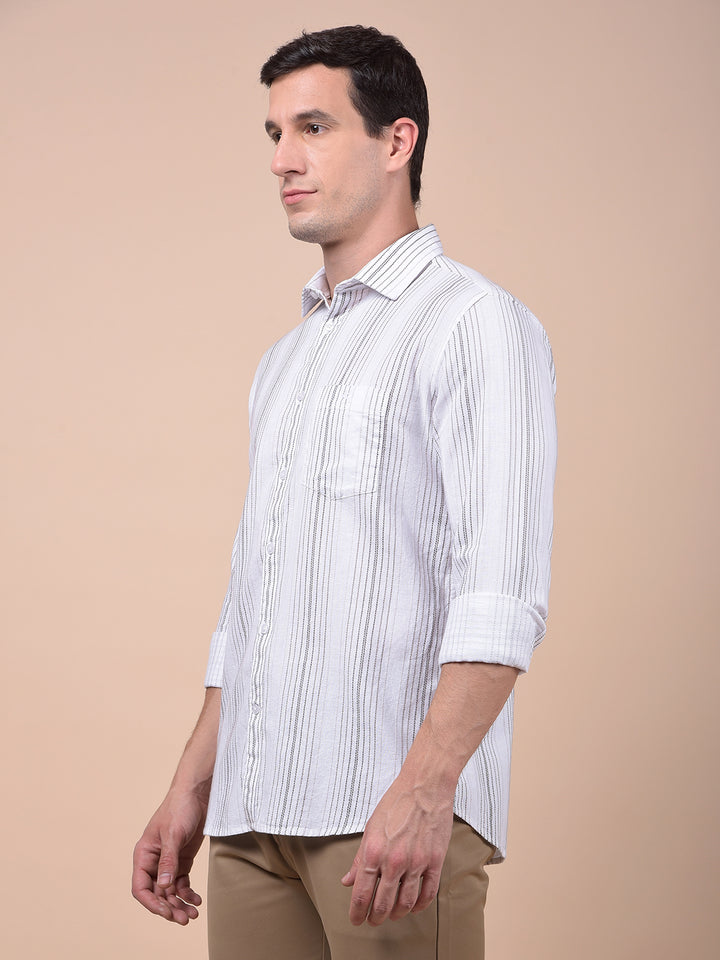 White Vertical Stripes 100% Cotton Shirt