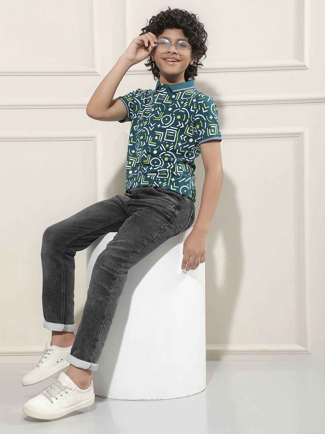 Geometric Print Green Polo T-Shirt