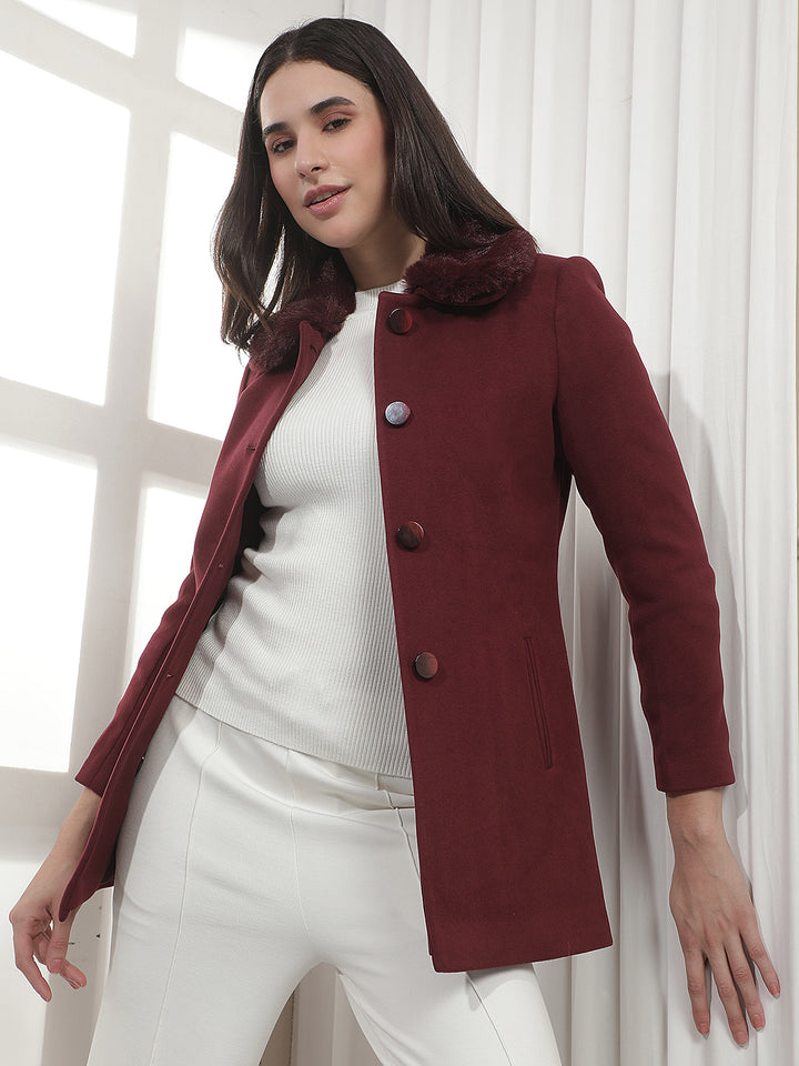 Maroon Mid-Thigh Length Coat