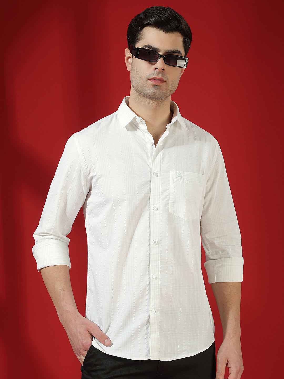 White Subtle Check Casual Shirt