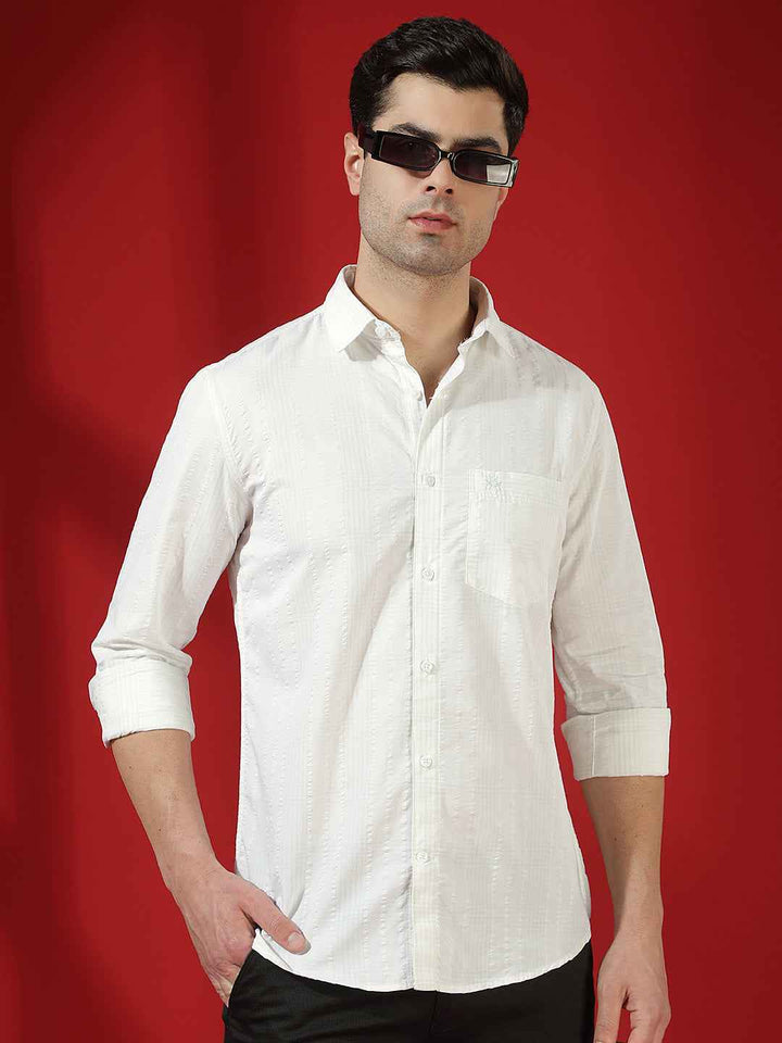 White Subtle Check Casual Shirt