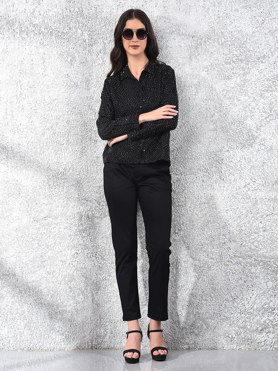 Black Embellished Sparkle Shirt