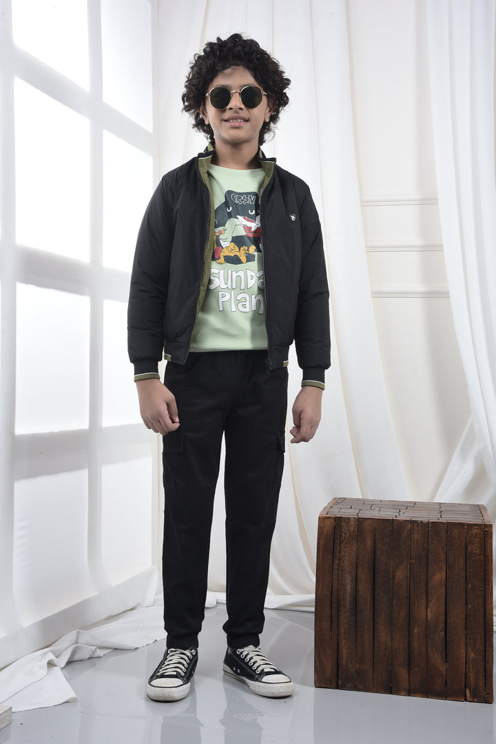 Black & Olive Green Reversible Padded Bomber Jacket