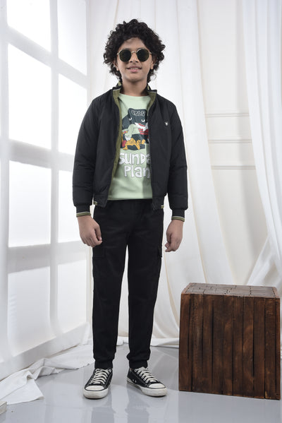 Black & Olive Green Reversible Padded Bomber Jacket