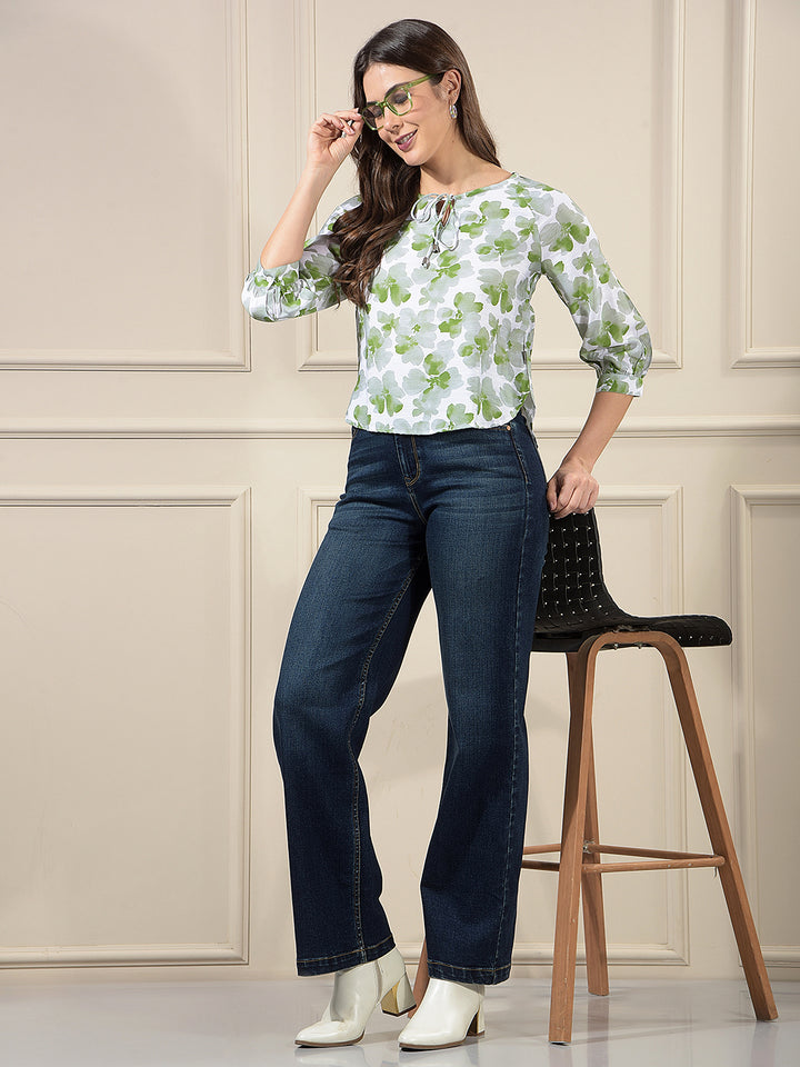 Green Floral Print Top