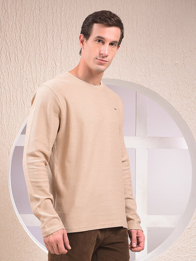 Beige Textured Knit Sweatshirt