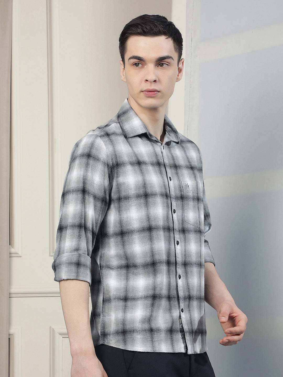 Grey Checked 100% Cotton Shirt
