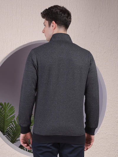 Black Herringbone Zip-Up Sweatshirt