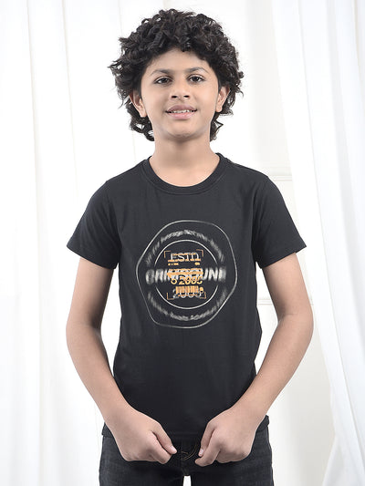 Beige Typographic Print 100% Cotton Knitted Shirt & T-Shirt Set