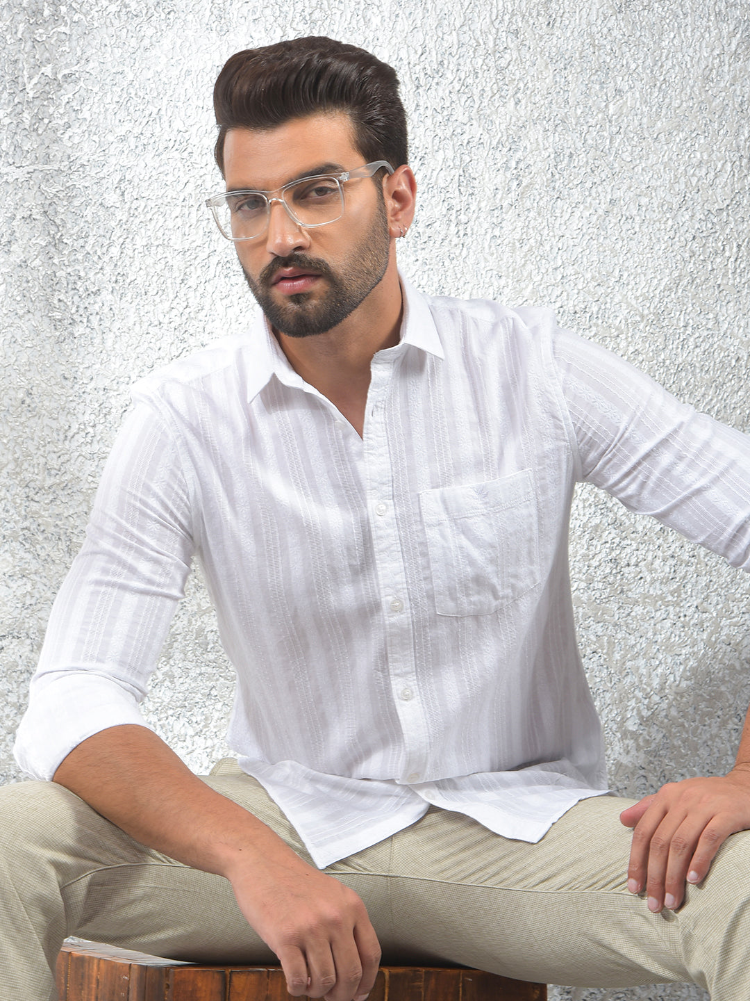 White Vertical Stripes 100% Cotton Shirt