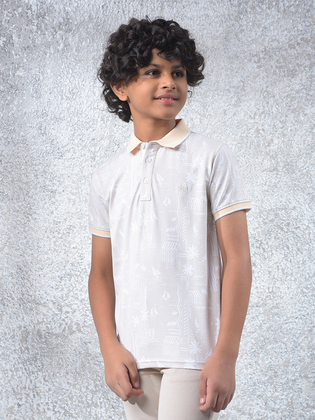 Peach Printed Polo Neck T-Shirt