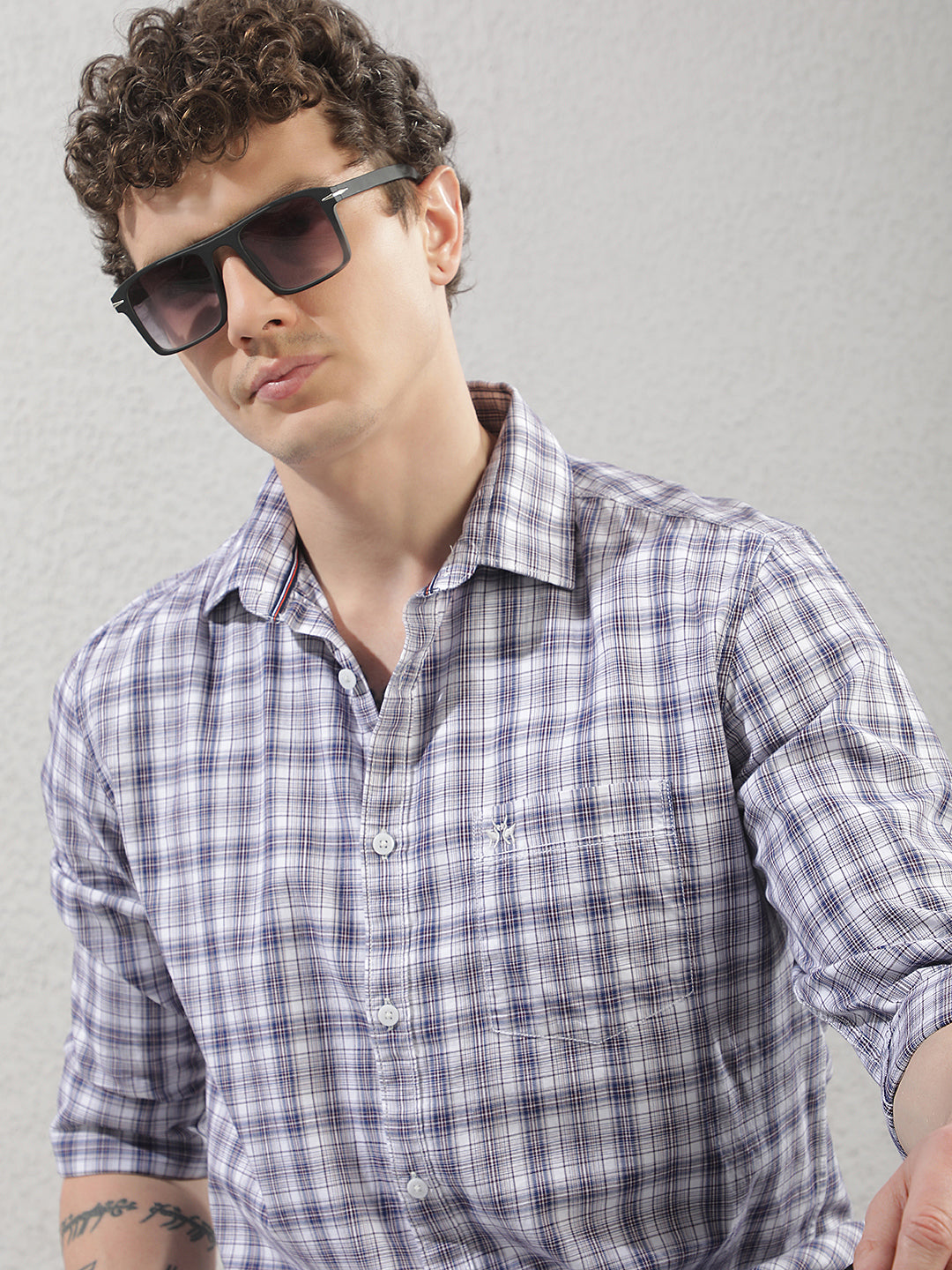 Purple 100% Cotton Checked Shirt