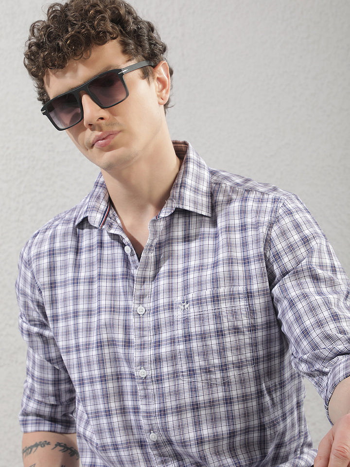 Purple 100% Cotton Checked Shirt