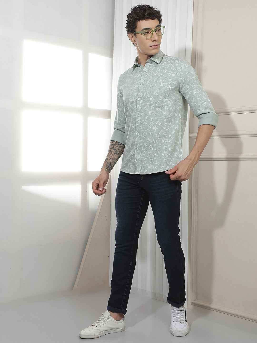 Green Botanical Print Shirt
