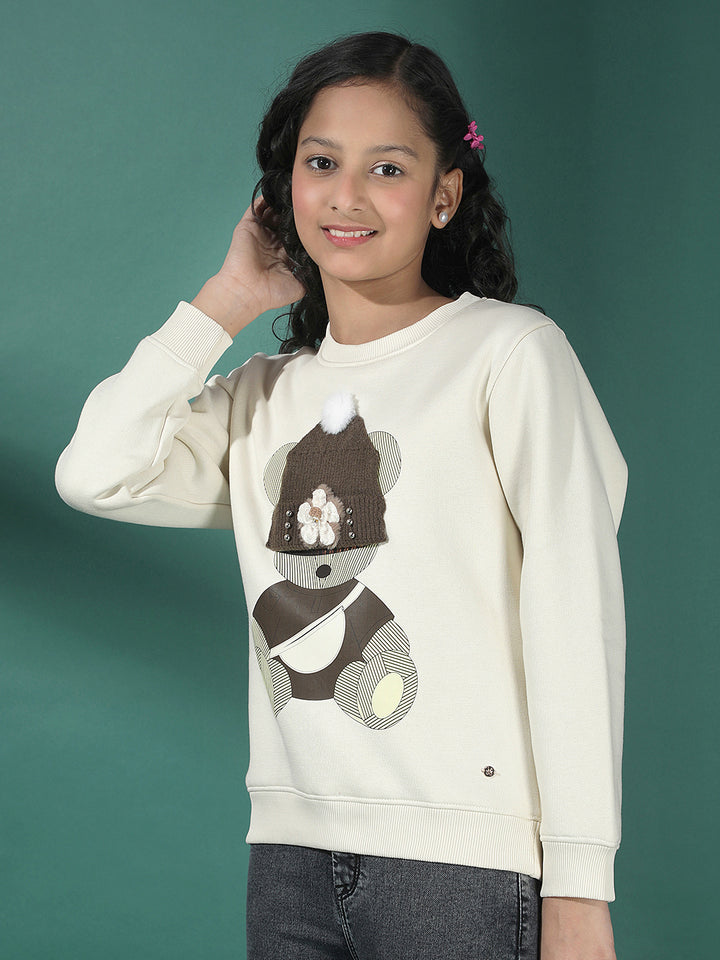 Beige Embroidered Sweatshirt