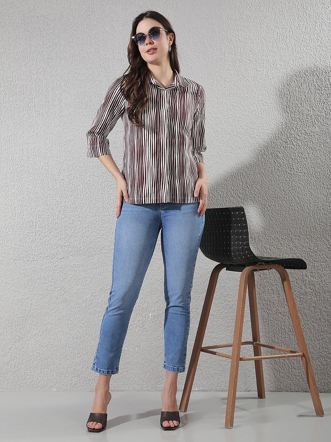 Maroon Vertical Striped 100% Cotton Shirt
