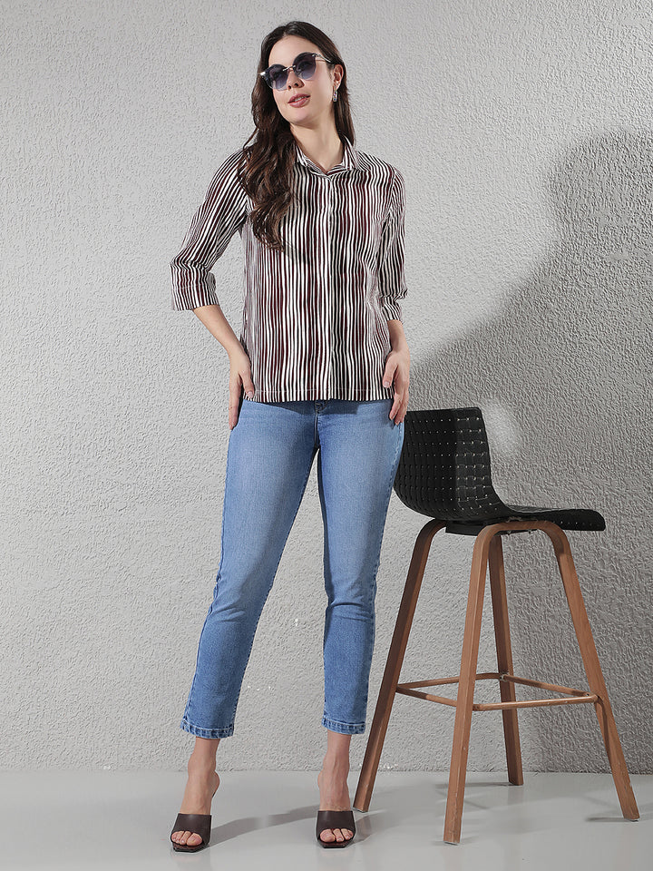 Maroon Vertical Striped 100% Cotton Shirt
