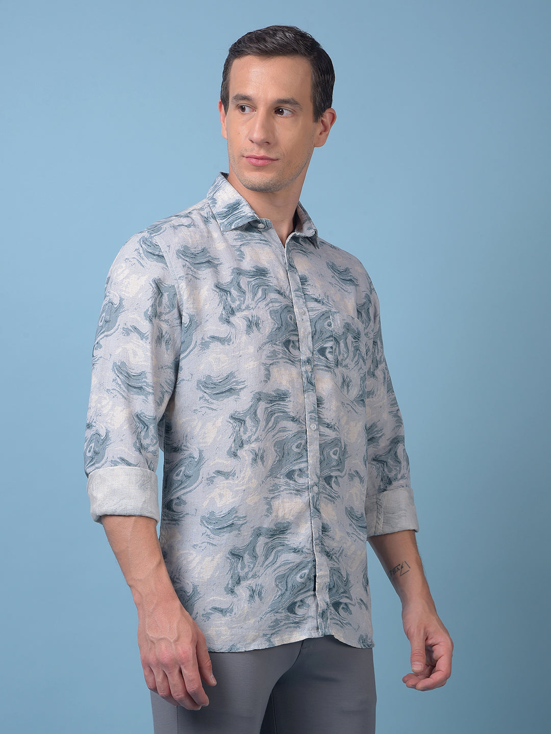 Blue Printed Linen Shirt