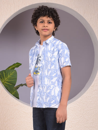 Blue Printed 100% Cotton Shirt & Tee Set Layered Look