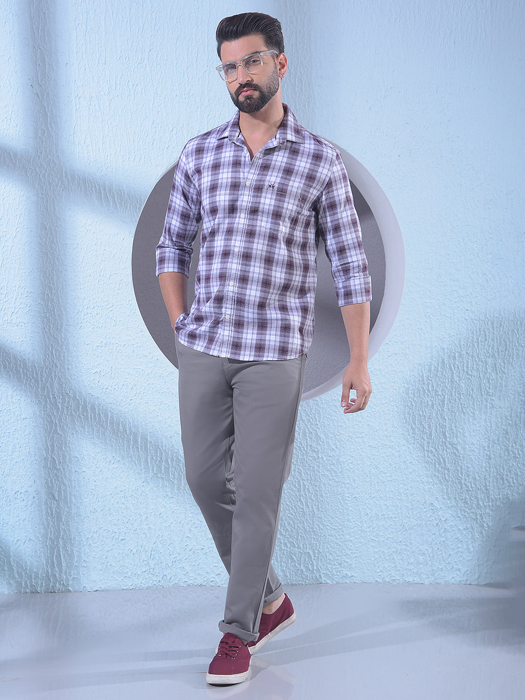 Brown Checked 100% Cotton Shirt