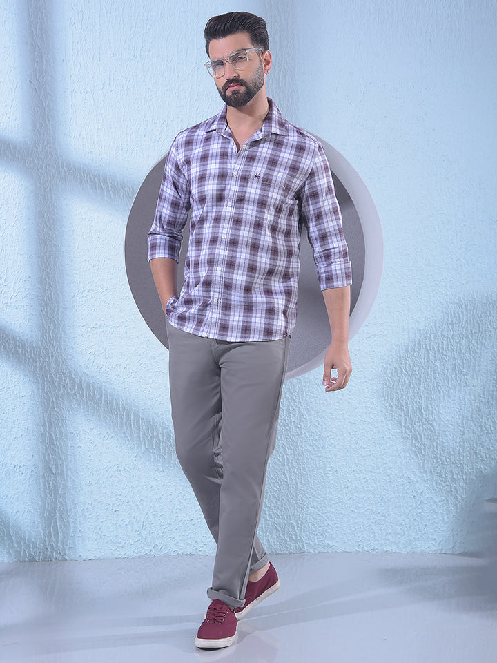 Brown Checked 100% Cotton Shirt
