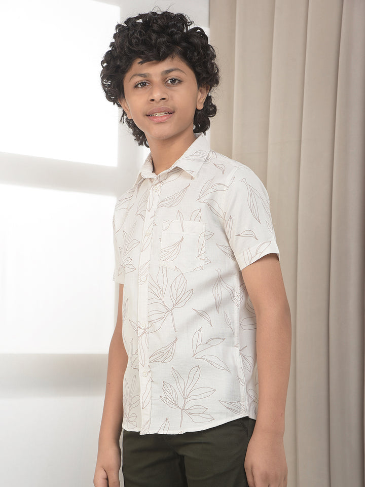 White 100% Cotton Botanical Print Shirt