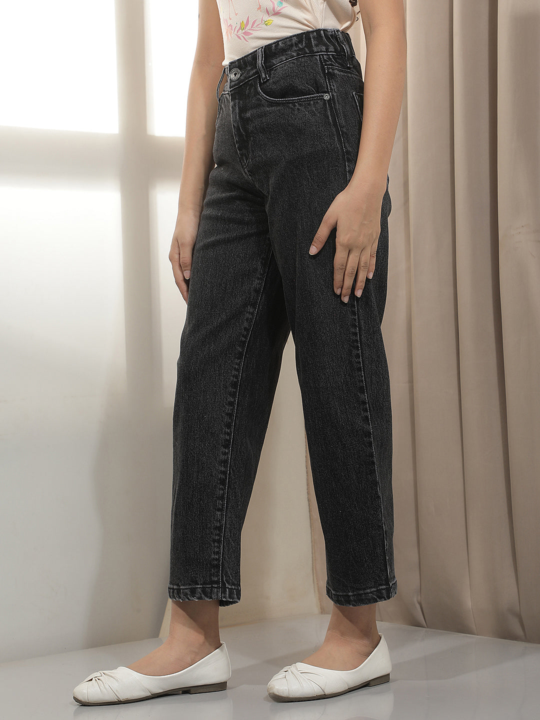 Black 100% cotton Barrel Jeans