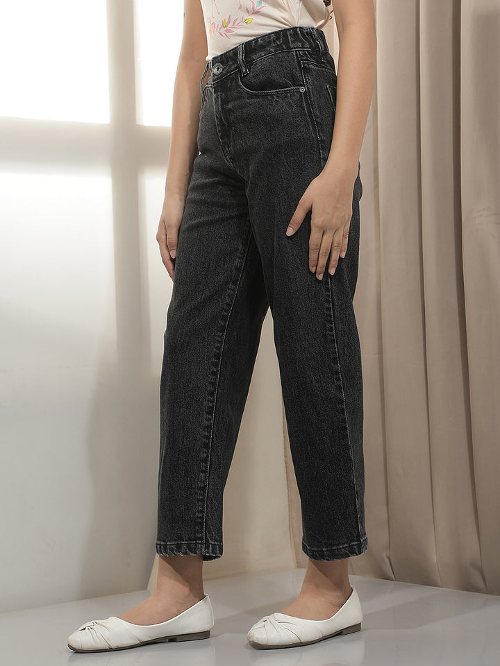 Black 100% cotton Barrel Jeans