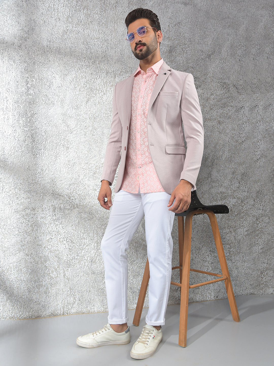 Pink Notched Lapel Single-Breasted Blazer