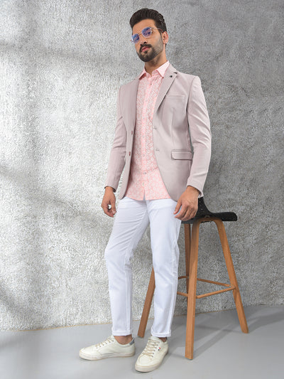 Pink Notched Lapel Single-Breasted Blazer
