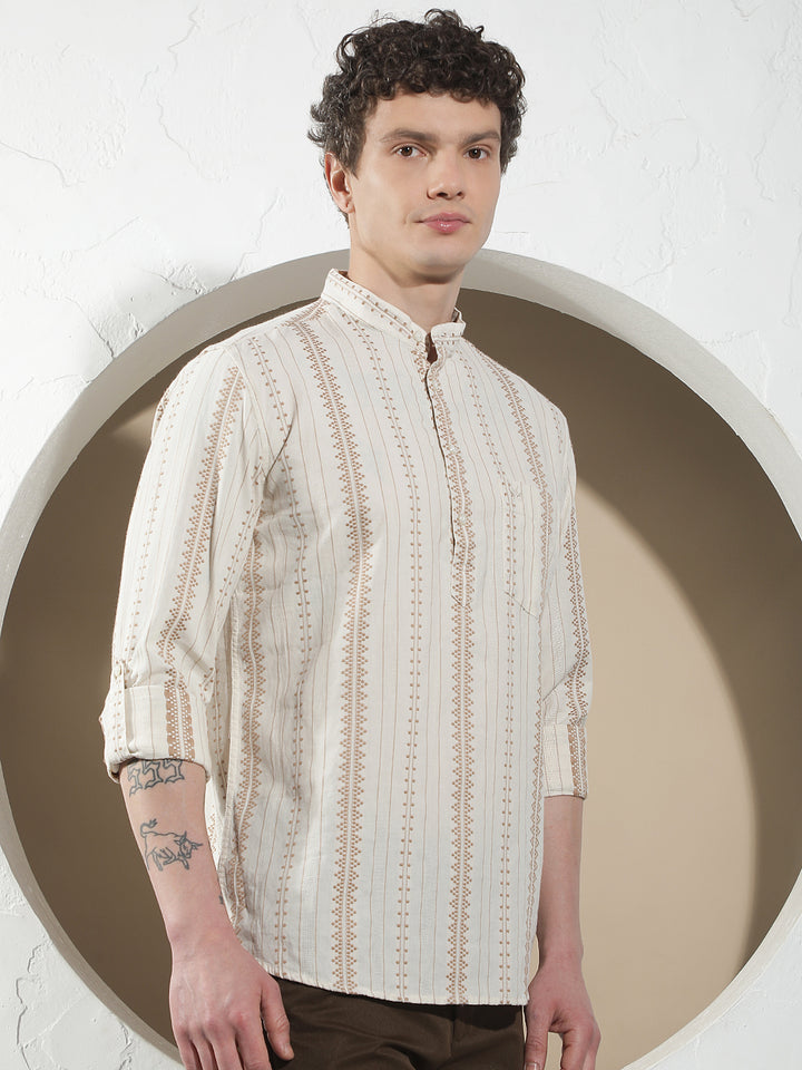 Brown Vertical Striped Kurta
