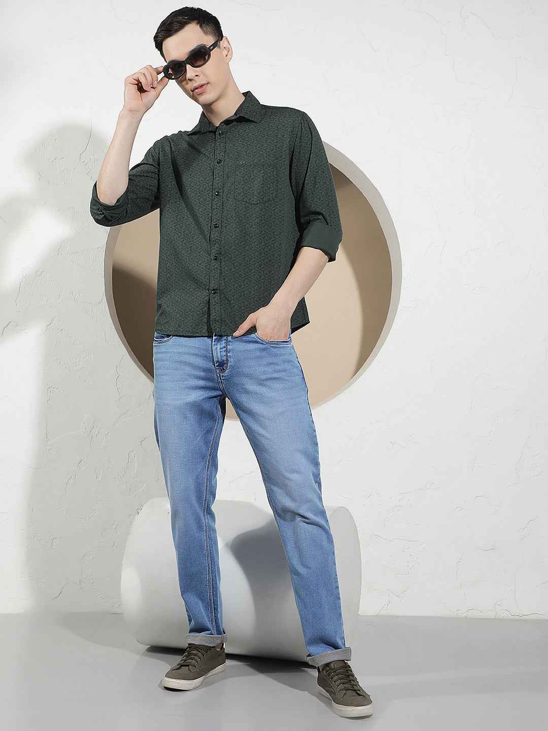 Linen Green Graphic Print Shirt