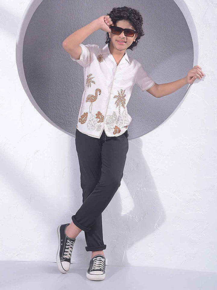 Brown Floral Print Resort-Collar Shirt