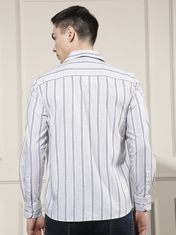 Grey Vertical Stripes 100% Cotton Shirt