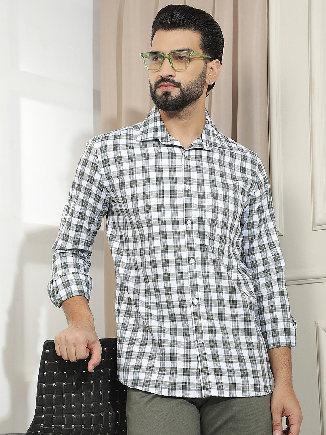 Green 100% Cotton Checked Shirt