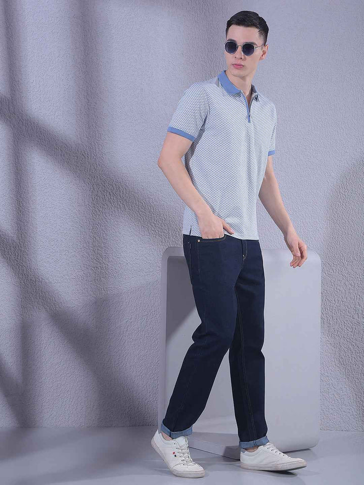 Stylish Light Blue Zipper Polo T-Shirt