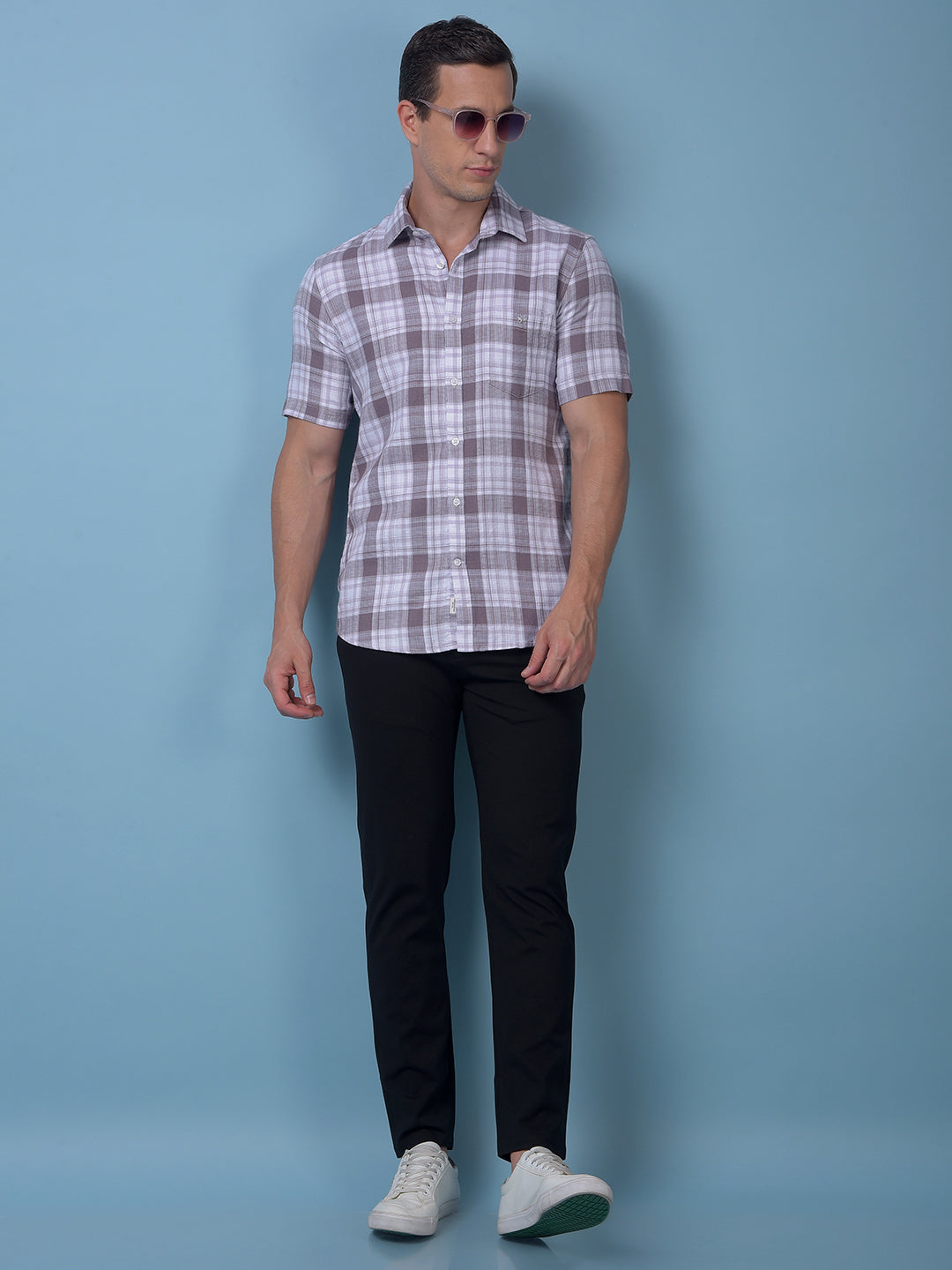Purple Checked 100% Cotton Shirt