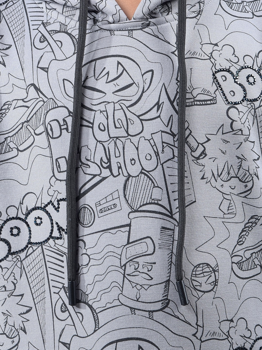 Grey Graphic Print Hooded Neck Sweatshirt