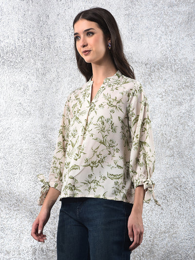Green Floral Print V-Neck Top