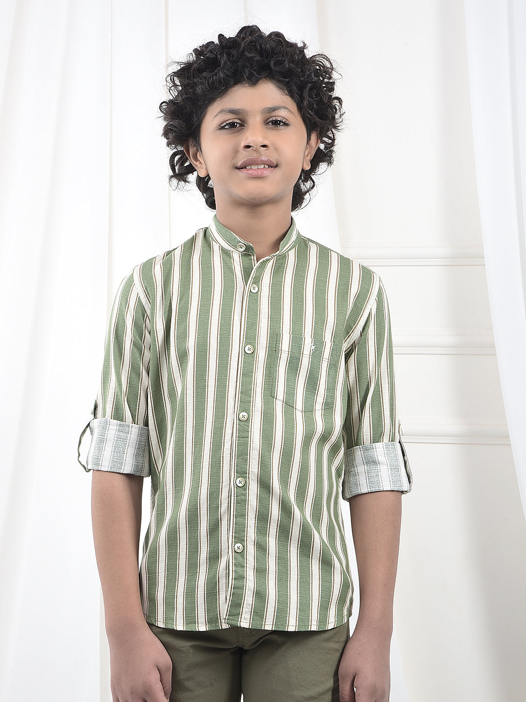 Green Striped 100% Cotton Shirt
