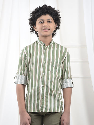 Green Striped 100% Cotton Shirt