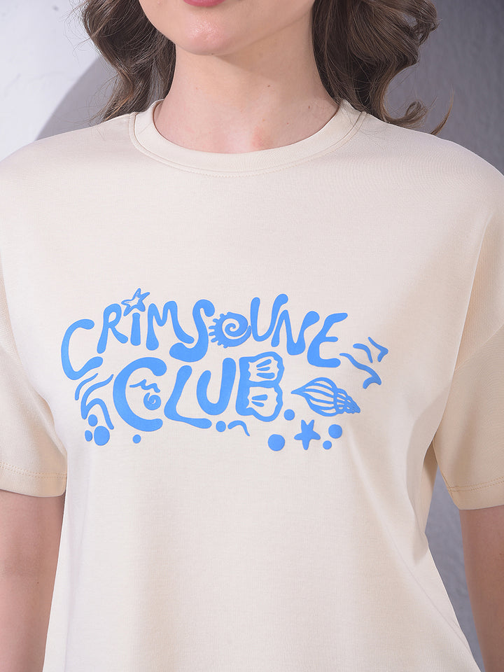 Beige Typographic Print T-Shirt