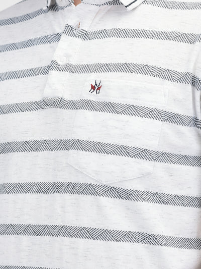 White Horizontal Stripes Polo Neck T-Shirt