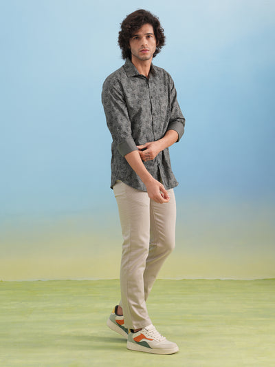 Grey Floral Print 100% Cotton Shirt