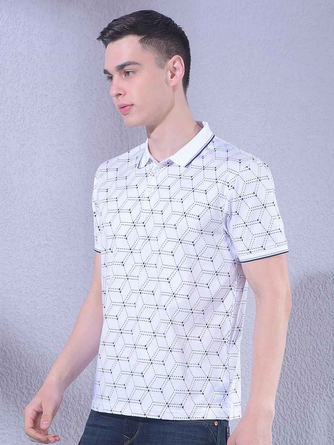 White Printed Polo Neck T-Shirt